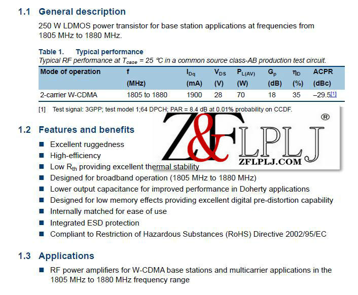 BLF7G20LS-250P / 250 W LDMOS power transistor from 1805 MHz to 1880 MHz 1pcs/lot