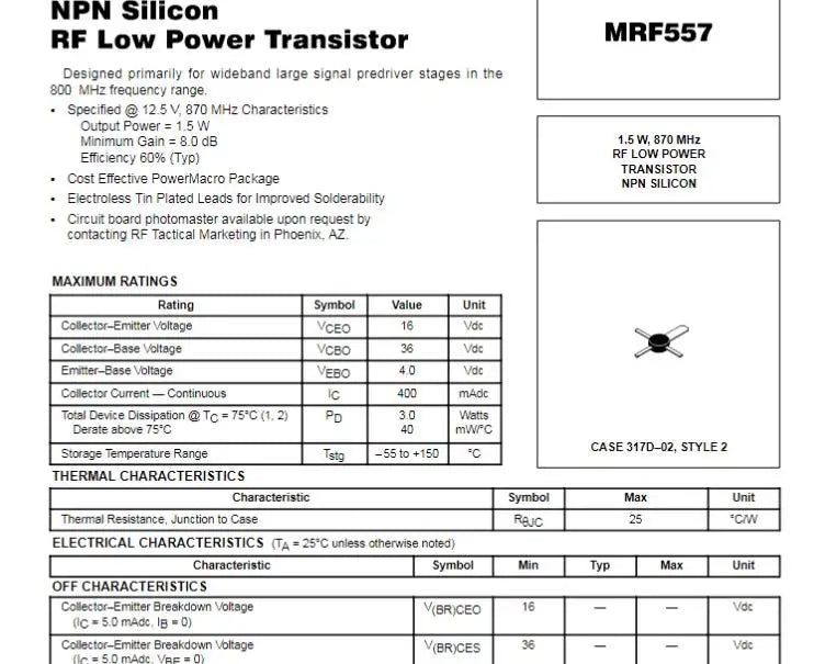 MRF557 557 / 1.5 W, 870 MHzRF LOW POWER TRANSISTOR NPN 5PCS/LOT