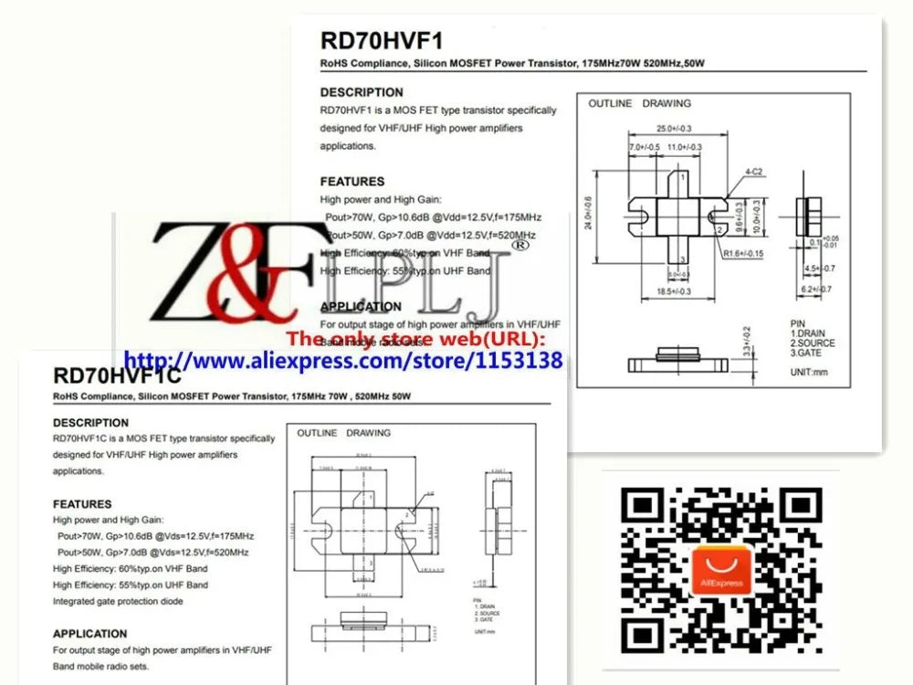 RD70HVF1C RD70HVF1C-501 175MHz 70W ,520MHz 50W TRANSISTOR NEW ORIGINAL ,Sold by piece=1PCS/LOT