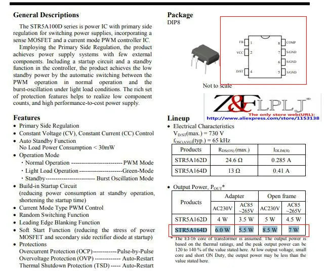 5A164D STR5A164D DIP-8 (DIP7) Off-Line PWM Controllers with Integrated Power MOSFET New original 10PCS/LOT
