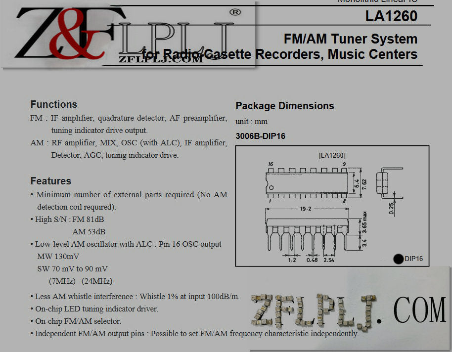 LA1260 DIP16 / FM/AM Tuner System for Radio-Casette Recorders, Music Centers New Original 50pcs/lot