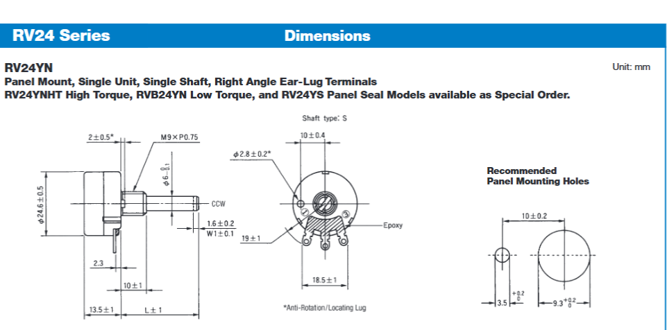 RV24YN 25S RV24YN25S, B102 B103 B104 B202 B203 B204 B501 B502, 24mm Diameter, Single-Turn, Carbon Industrial Panel Controls,Single-Turn Carbon Film Potentiometer, Adjustable Resistor Potentiometer 5pcs/LOT
