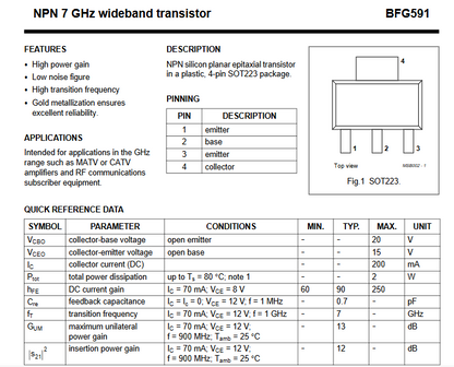 BFG591 / SOT223 NPN 7 GHz wideband transistor (Used/not new) 50PCS/LOT