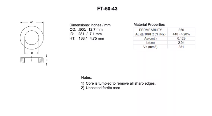 Ferrite core, single-hole magnetic core FT-50-43 New Original 20pcs/lot