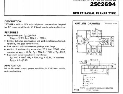 C2694 Part No.2SC2694 NPN EPITAXIAL PLANAR TYPE (RF POWER TRANSISTOR) 1PCS/LOT