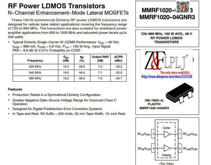 MMRF1020-04GN MMRF1020-04GNR1 MMRF1020 -04GN MMRF1020-04GNR3 720–960 MHz, 100 W AVG., 48 V RF POWER LDMOS TRANSISTORS 1pcs/lot