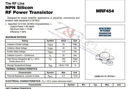 MRF454 MRF 454,  80W 30MHz NPN SILI RF POWER TRANSISTOR 1PCS/LOT