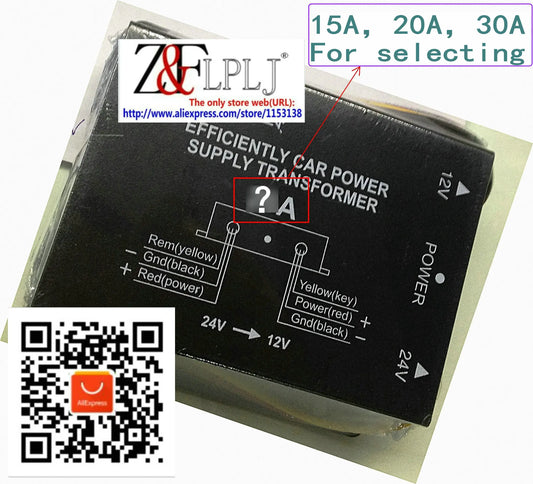 EFFICIENTLY CAR POWER SUPPLY TRANSFORMER DC-DC DC24V TO DC12V / DC to DC converter 24V to 12V, 15A/ 20A /30A 3types, 1PCS/LOT