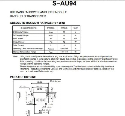 S-AU94 S AU94 SAU94 RF POWER AMPLIFIER MODULE UHF BAND FM POWER AMPLIFIER MODULE HAND-HELD TRANSCEIVER New Original 1PCS/LOT