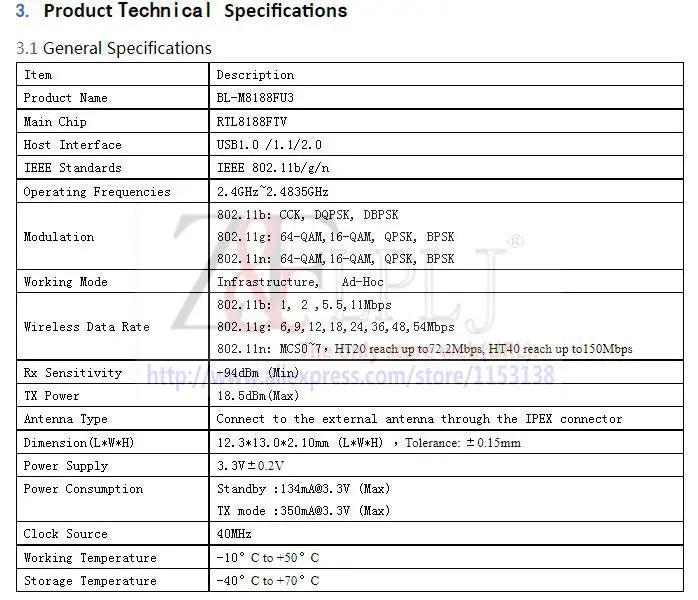 BL-M8188FU3 WIFI wireless module / RTL8188FTV wireless module with IPEX seat ,wifi module IPC camera New Original 10pcs/lot