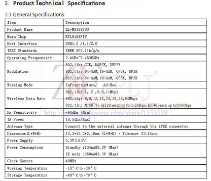 BL-M8188FU3 WIFI wireless module / RTL8188FTV wireless module with IPEX seat ,wifi module IPC camera New Original 10pcs/lot
