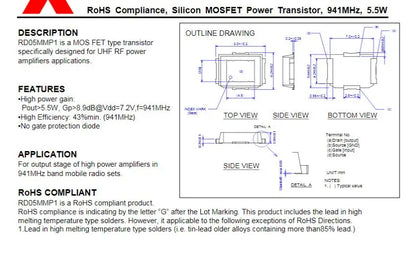 RD05MMP1 RD05MMP1-100, a MOS FET type transistor specifically designed for UHF RF power amplifiers applications 1PCS/LOT