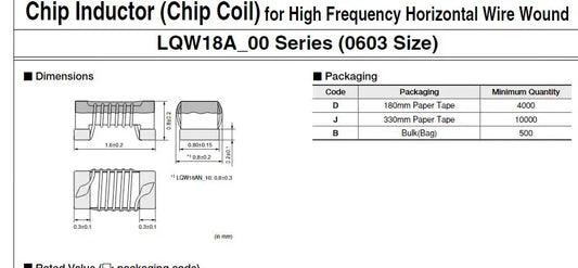 LQW18AN16NG00D  0603size Chip Inductor (Chip Coil) for High Frequency Horizontal Wire Wound  New Original  500PCS/LOT