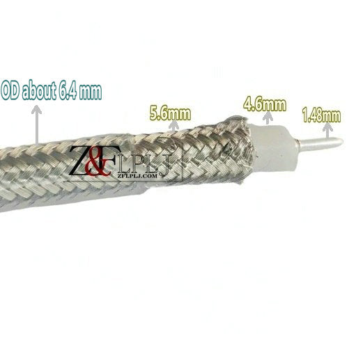 PTFE coaxial cable High temperature resistance 50 Ohms, OD about 6.4MM, Transparent / Brown Jacket, 1 Meter/lot
