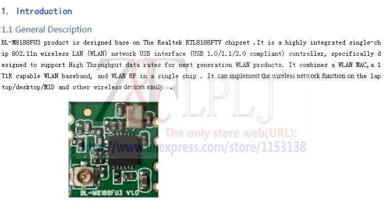 BL-M8188FU3 WIFI wireless module / RTL8188FTV wireless module with IPEX seat ,wifi module IPC camera New Original 10pcs/lot
